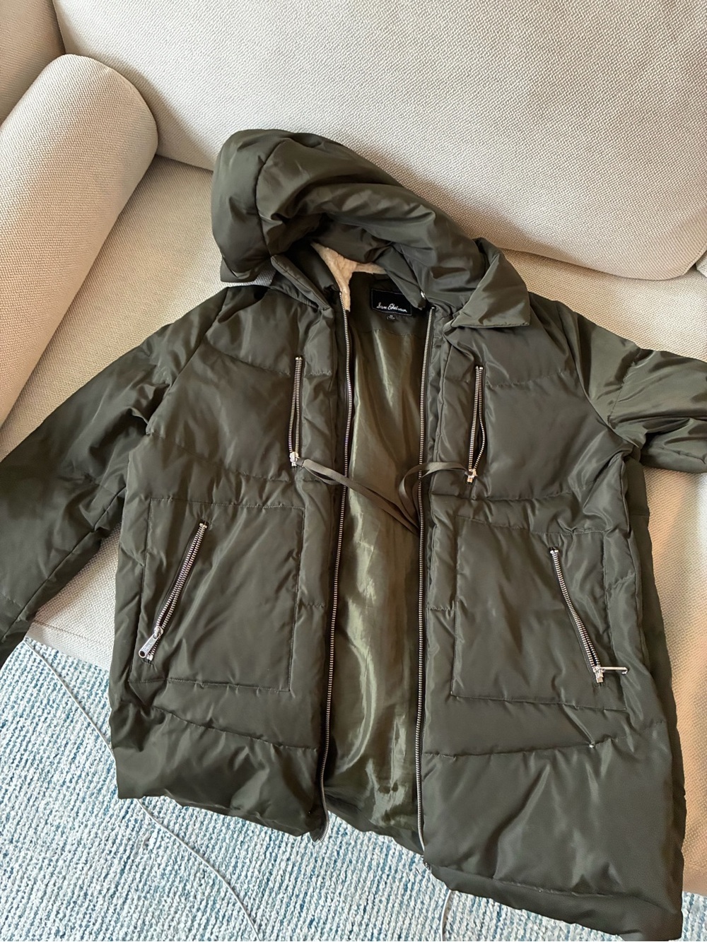 Sam Edelman Olive Green Quilted Hooded Coat